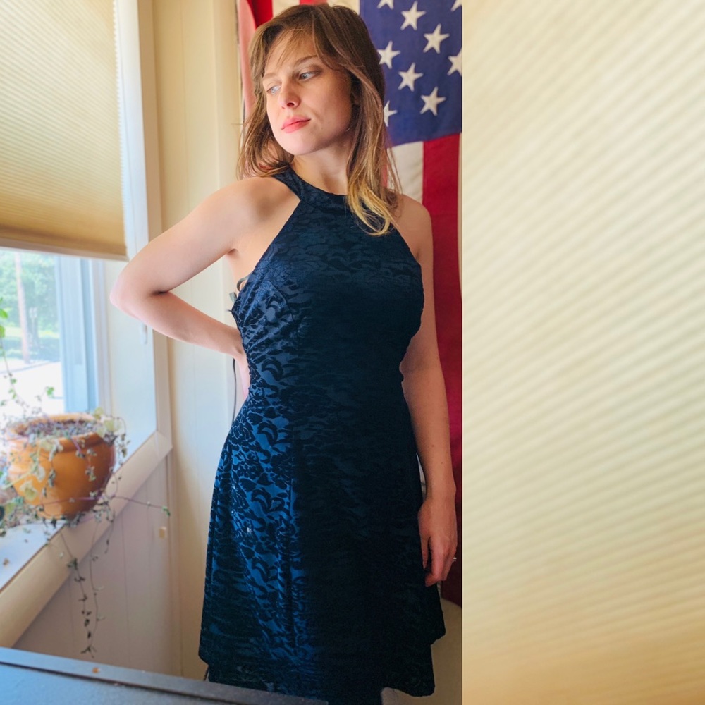 City Triangles Navy Blue Halter A Line Dress